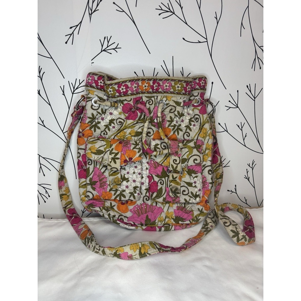 Vera Bradley Tea‎ Garden Shoulder Bag w/ Drawstring Breast Cancer Awareness